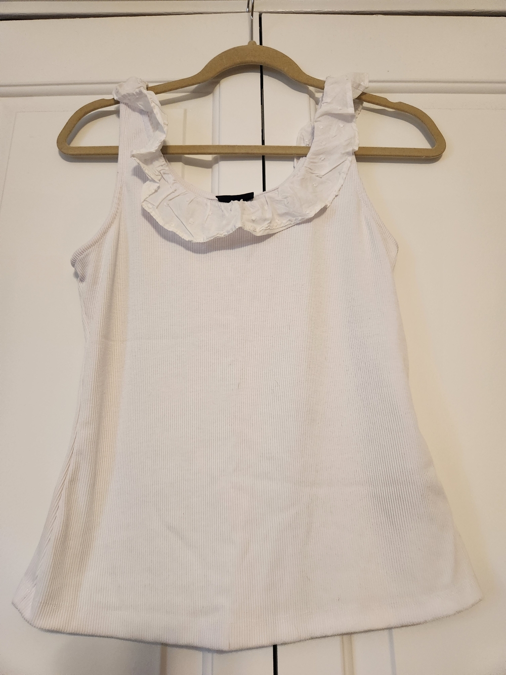 White Ruffle Scoop Neck Tank Top - Women's